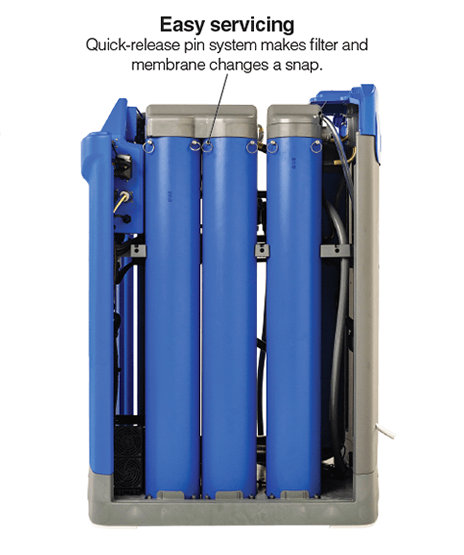 Easy Servicing - Quick-release pin system makes filter and membrane changes a snap.